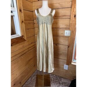 Vintage Gold Satin Slip Dress Womens Large Maxi Lingerie Gloria Vanderbilt